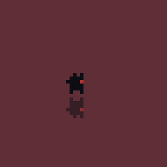A small dark enemy bobbing in place over a maroon ground