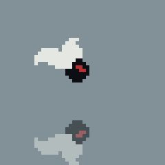 A winged enemy flapping in place, its reflection beneath it